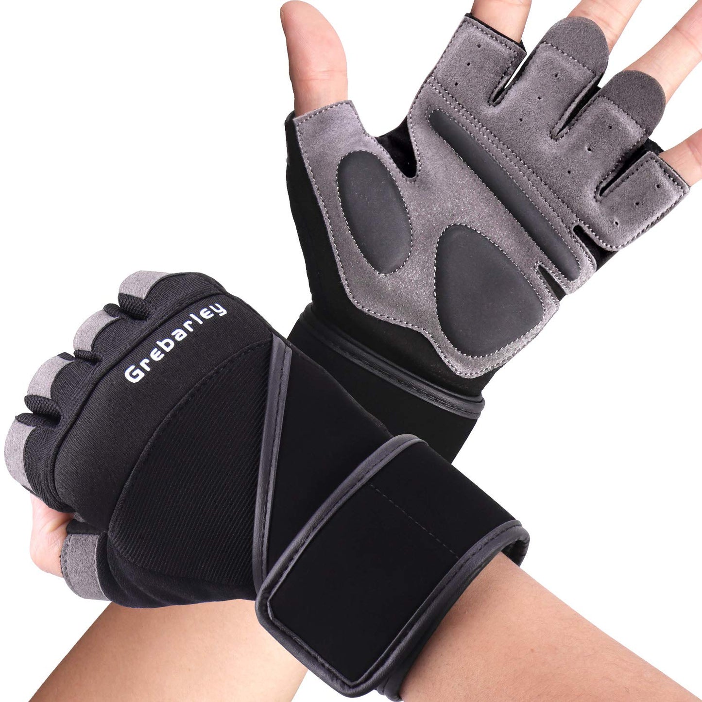 Weightlifting Gym Gloves Fitness Wrist Wraps Exercise Black & Grey