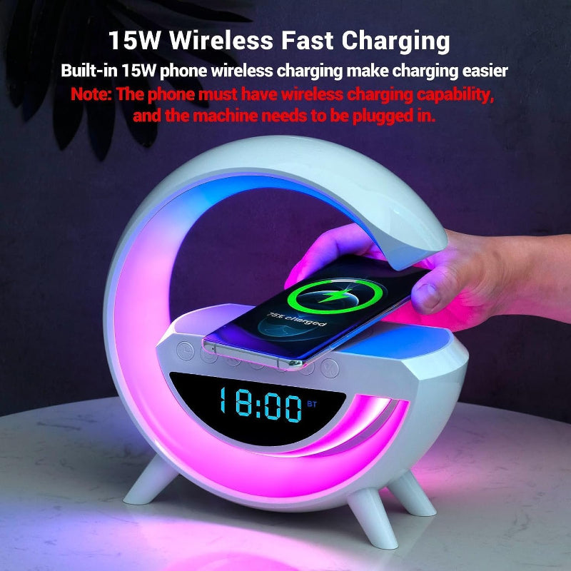 BT-3401 LED Display Wireless Phone Charger Bluetooth Speaker With Seven Color Selections, Alarm Clock, FM Radio